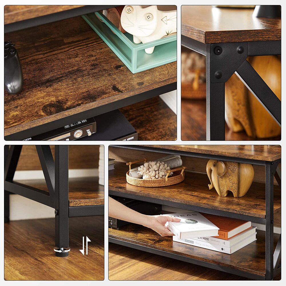 VASAGLE TV Shelf TV Cabinet Lowboard for TVs up to 65 inches Vintage Brown/Black