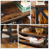 VASAGLE TV Shelf TV Cabinet Lowboard for TVs up to 65 inches Vintage Brown/Black - Top-Down View