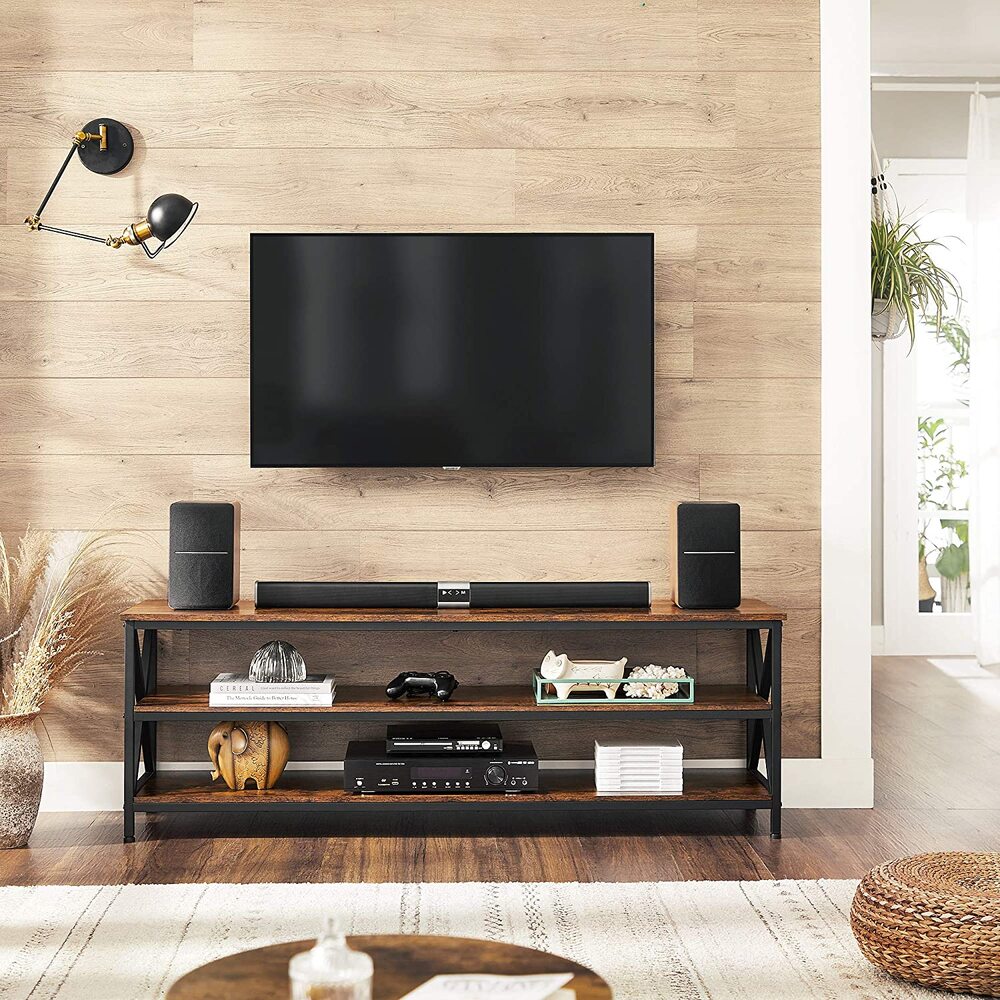 VASAGLE TV Shelf TV Cabinet Lowboard for TVs up to 65 inches Vintage Brown/Black