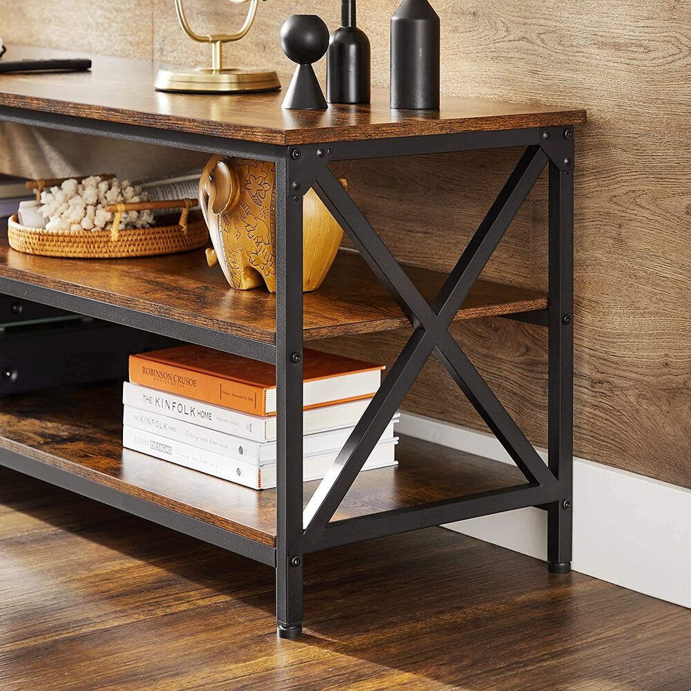 VASAGLE TV Shelf TV Cabinet Lowboard for TVs up to 65 inches Vintage Brown/Black