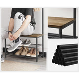 VASAGLE Coat Stand with Shoe Racks Walnut Brown/Black - Side View