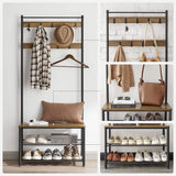 VASAGLE Coat Stand with Shoe Racks Walnut Brown/Black - Top-Down View