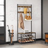 VASAGLE Coat Stand with Shoe Racks Walnut Brown/Black - Rear View