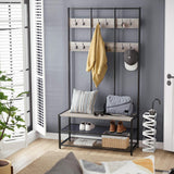 VASAGLE Large Coat Rack Stand with 12 Hooks and Shoe Bench Greige and Black - Top-Down View