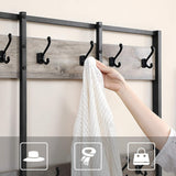 VASAGLE Large Coat Rack Stand with 12 Hooks and Shoe Bench Greige and Black - 45-Degree Angle