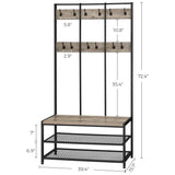 VASAGLE Large Coat Rack Stand with 12 Hooks and Shoe Bench Greige and Black - Close-Up Angle