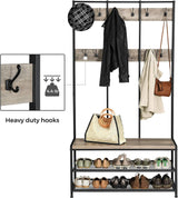 VASAGLE Large Coat Rack Stand with 12 Hooks and Shoe Bench Greige and Black - Extra Image