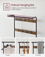 VASAGLE 4-in-1 Coat Rack with Shoe Bench and 9 Removable Hooks Rustic Brown and Black - Top-Down View
