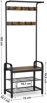 VASAGLE Coat Rack Stand Height 183 cm Rustic Brown and Black - Front View