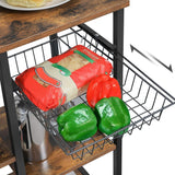 VASAGLE Baker's Rack with Shelves Microwave Stand with Wire Basket 6 S-Hooks Rustic Brown - Side View