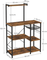 VASAGLE Baker's Rack with Shelves Microwave Stand with Wire Basket 6 S-Hooks Rustic Brown - Top-Down View