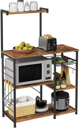 VASAGLE Baker's Rack with Shelves Microwave Stand with Wire Basket 6 S-Hooks Rustic Brown - Rear View