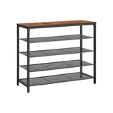 VASAGLE Shoe Rack Shoe Storage Organiser with 4 Mesh Shelves Rustic Brown and Black - Side View