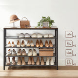 VASAGLE Shoe Rack Shoe Storage Organiser with 4 Mesh Shelves Rustic Brown and Black - Front View