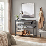 VASAGLE Shoe Rack Shoe Storage Organiser with 4 Mesh Shelves Rustic Brown and Black - Low Angle