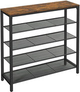 VASAGLE Shoe Rack Shoe Storage Organiser with 4 Mesh Shelves Rustic Brown and Black - Front View