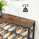 VASAGLE Shoe Rack Shoe Storage Organiser with 4 Mesh Shelves Rustic Brown and Black - Side View