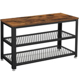 VASAGLE Shoe Bench with Seat Shoe Rack with 2 Mesh Shelves Rustic Brown and Black - Front View