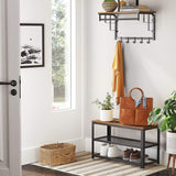 VASAGLE Shoe Bench with Seat Shoe Rack with 2 Mesh Shelves Rustic Brown and Black - 45-Degree Angle