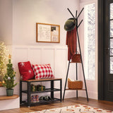 VASAGLE Shoe Bench with Seat Shoe Rack with 2 Mesh Shelves Rustic Brown and Black - Rear View