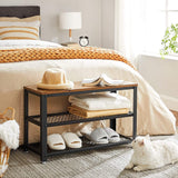 VASAGLE Shoe Bench with Seat Shoe Rack with 2 Mesh Shelves Rustic Brown and Black - Low Angle