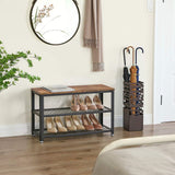 VASAGLE Shoe Bench with Seat Shoe Rack with 2 Mesh Shelves Rustic Brown and Black - Extra Image