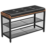 VASAGLE Shoe Bench Padded Bench with Mesh Shelf Shoe Rack Brown Black - Front View