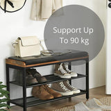 VASAGLE Shoe Bench Padded Bench with Mesh Shelf Shoe Rack Brown Black - Side View