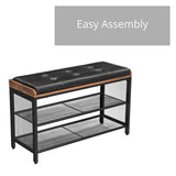VASAGLE Shoe Bench Padded Bench with Mesh Shelf Shoe Rack Brown Black - Rear View