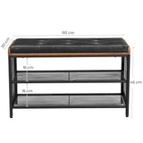 VASAGLE Shoe Bench Padded Bench with Mesh Shelf Shoe Rack Brown Black - Low Angle