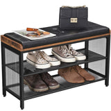 VASAGLE Shoe Bench Padded Bench with Mesh Shelf Shoe Rack Brown Black - Extra Image