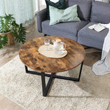 VASAGLE Round Coffee Table Rustic Brown and Black - Top-Down View