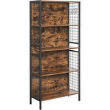 VASAGLE 4 Tiers Bookcase Office Storage Shelf Rustic Brown and Black - Front View