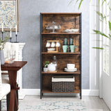 VASAGLE 4 Tiers Bookcase Office Storage Shelf Rustic Brown and Black - Close-Up Angle