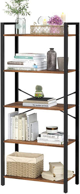 VASAGLE 5-Tier Storage Rack Bookshelf with Steel Frame Rustic Brown and Black - Rear View