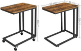 VASAGLE End Table Side Table Coffee Table with Steel Frame and Castors Rustic Brown and Black - Front View