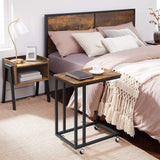 VASAGLE End Table Side Table Coffee Table with Steel Frame and Castors Rustic Brown and Black - 45-Degree Angle