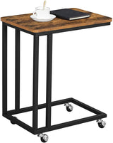 VASAGLE End Table Side Table Coffee Table with Steel Frame and Castors Rustic Brown and Black - Rear View