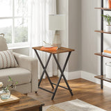 VASAGLE TV Tray Set of 2 Folding Tables Rustic Brown and Black - Front View