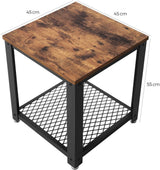 VASAGLE Coffee Table with Mesh Shelf Rustic Brown and Black - Side View