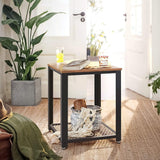 VASAGLE Coffee Table with Mesh Shelf Rustic Brown and Black - Low Angle