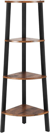 VASAGLE Corner Shelf 4-Tier Industrial Storage Rack Rustic Brown and Black - Front View