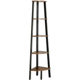 VASAGLE Corner Shelf 5 Tier Industrial Ladder Bookcase Storage Rack with Metal Frame Rustic Brown - Front View