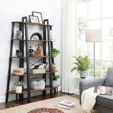 VASAGLE Corner Shelf 5 Tier Industrial Ladder Bookcase Storage Rack with Metal Frame Rustic Brown - Side View