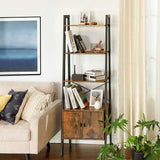 VASAGLE Ladder Bookshelf with Cupboard Rustic Brown - Front View