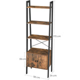 VASAGLE Ladder Bookshelf with Cupboard Rustic Brown - Close-Up Angle