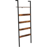VASAGLE Blanket Ladder Wall-Leaning Rack with Storage Shelf Rustic Brown and Black