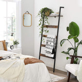 VASAGLE Blanket Ladder Wall-Leaning Rack with Storage Shelf Rustic Brown and Black - Side View