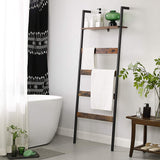 VASAGLE Blanket Ladder Wall-Leaning Rack with Storage Shelf Rustic Brown and Black - Top-Down View