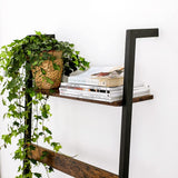 VASAGLE Blanket Ladder Wall-Leaning Rack with Storage Shelf Rustic Brown and Black - Rear View